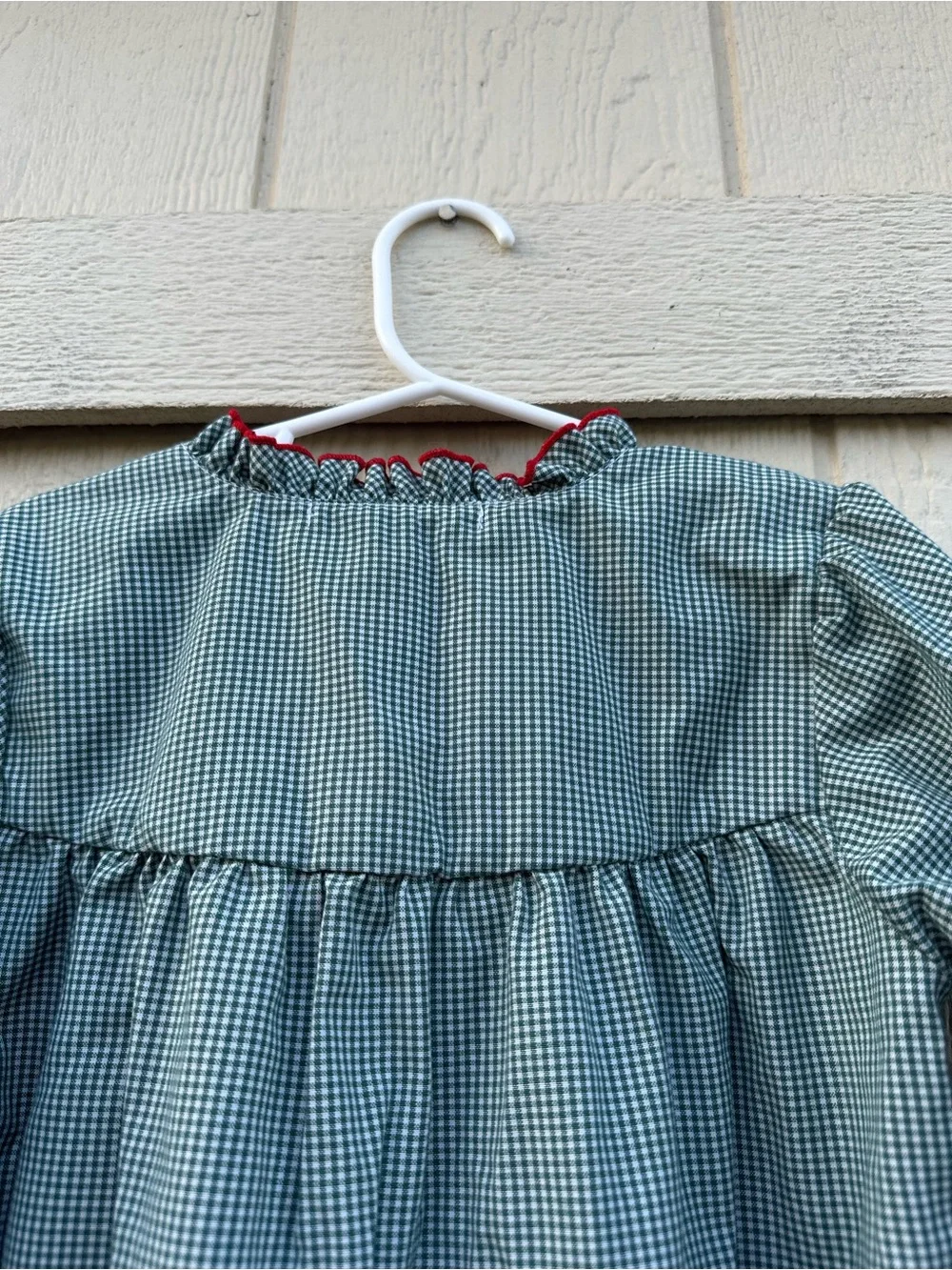 Sweet Dreams Green Gingham Nightgown with Red Trim and Monogram